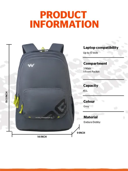 Outlander 45 Litres Laptop Backpack-Grey